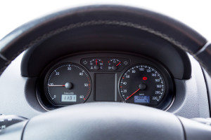 Car illuminated dashboard closeup